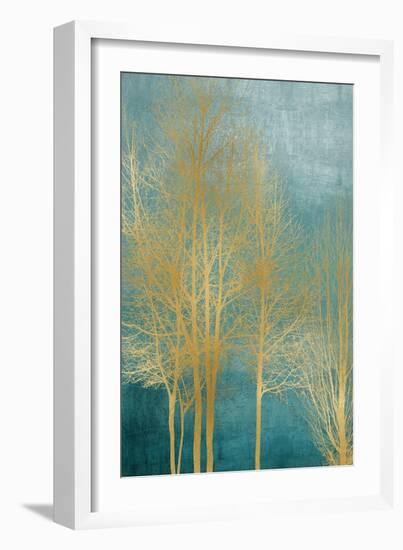 Gold Trees on Aqua Panel I-Kate Bennett-Framed Art Print