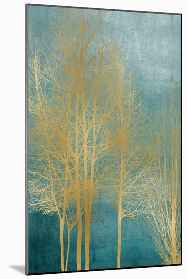 Gold Trees on Aqua Panel I-Kate Bennett-Mounted Art Print