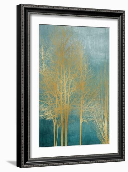 Gold Trees on Aqua Panel I-Kate Bennett-Framed Art Print