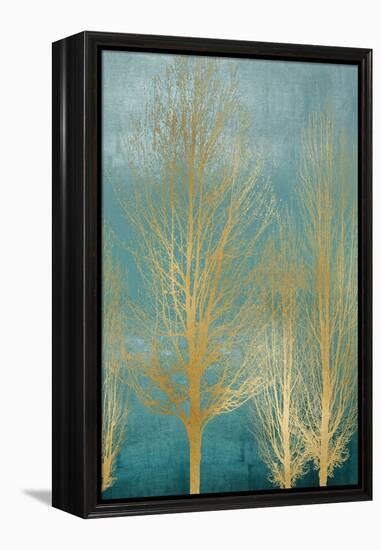 Gold Trees on Aqua Panel II-Kate Bennett-Framed Stretched Canvas