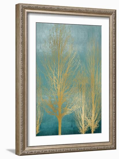 Gold Trees on Aqua Panel II-Kate Bennett-Framed Art Print