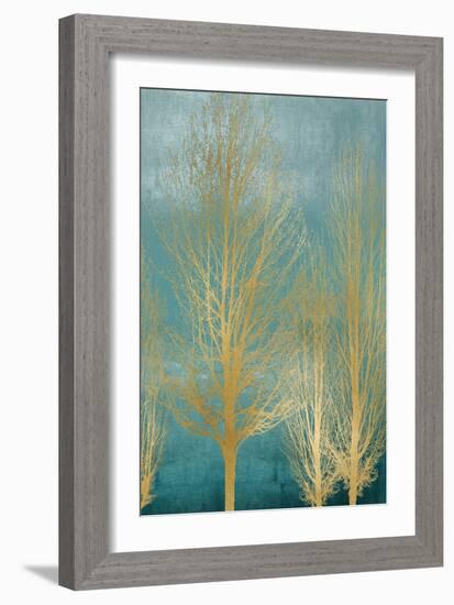 Gold Trees on Aqua Panel II-Kate Bennett-Framed Art Print