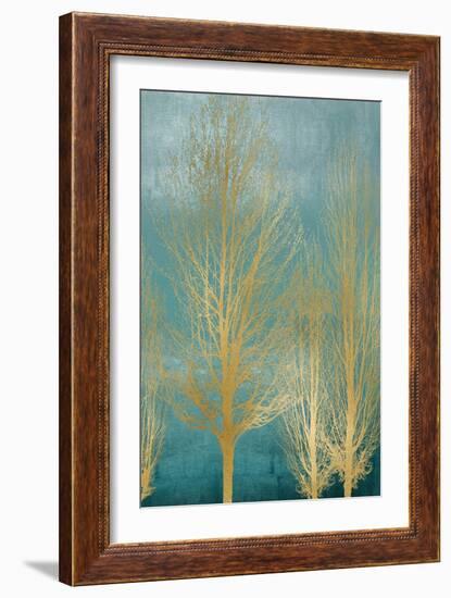 Gold Trees on Aqua Panel II-Kate Bennett-Framed Art Print