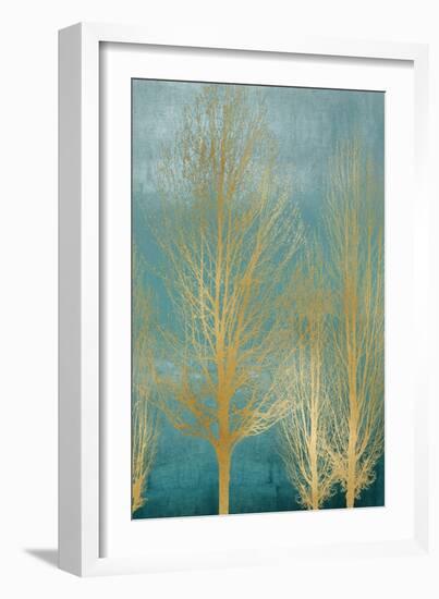 Gold Trees on Aqua Panel II-Kate Bennett-Framed Art Print