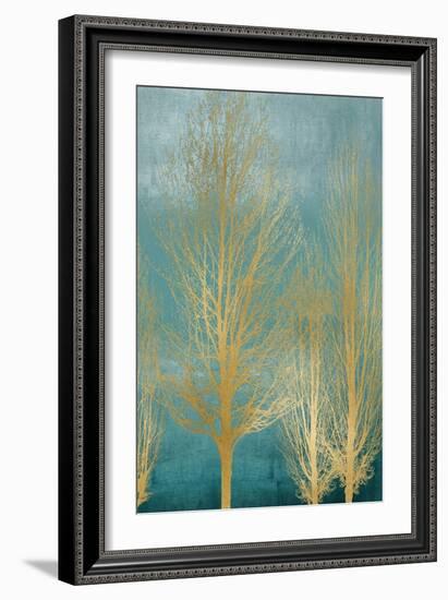 Gold Trees on Aqua Panel II-Kate Bennett-Framed Art Print
