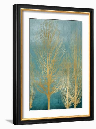 Gold Trees on Aqua Panel II-Kate Bennett-Framed Art Print