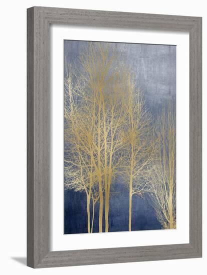 Gold Trees on Blue Panel I-Kate Bennett-Framed Art Print