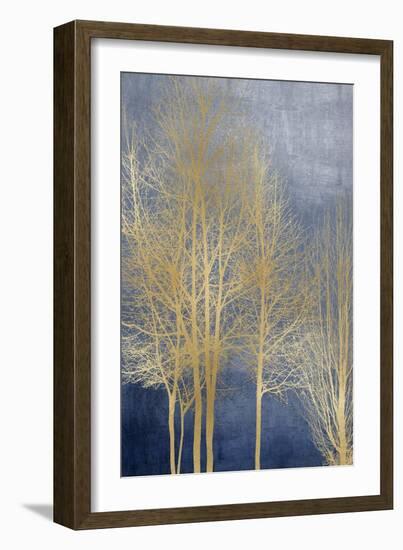 Gold Trees on Blue Panel I-Kate Bennett-Framed Art Print