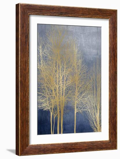 Gold Trees on Blue Panel I-Kate Bennett-Framed Art Print