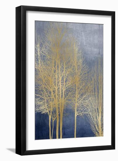 Gold Trees on Blue Panel I-Kate Bennett-Framed Art Print