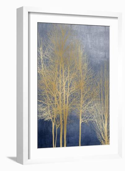 Gold Trees on Blue Panel I-Kate Bennett-Framed Art Print