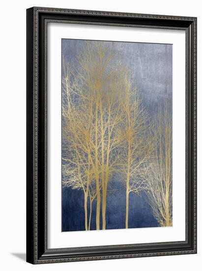 Gold Trees on Blue Panel I-Kate Bennett-Framed Art Print