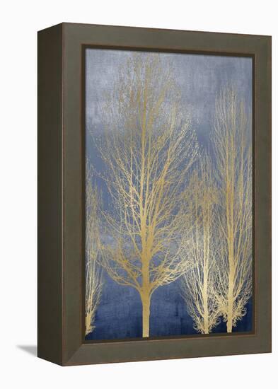 Gold Trees on Blue Panel II-Kate Bennett-Framed Stretched Canvas