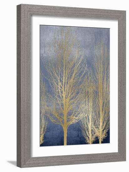 Gold Trees on Blue Panel II-Kate Bennett-Framed Art Print