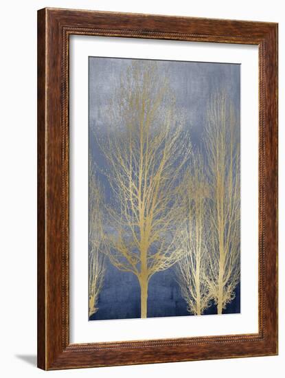 Gold Trees on Blue Panel II-Kate Bennett-Framed Art Print