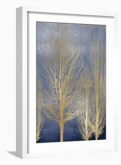 Gold Trees on Blue Panel II-Kate Bennett-Framed Art Print