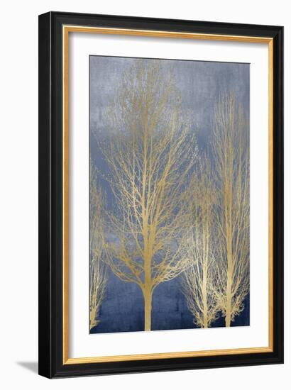 Gold Trees on Blue Panel II-Kate Bennett-Framed Art Print