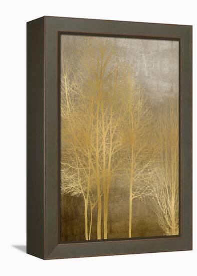 Gold Trees on Brown Panel I-Kate Bennett-Framed Stretched Canvas