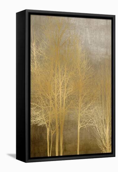 Gold Trees on Brown Panel I-Kate Bennett-Framed Stretched Canvas