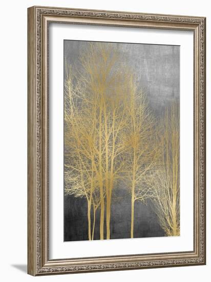 Gold Trees on Gray Panel I-Kate Bennett-Framed Art Print