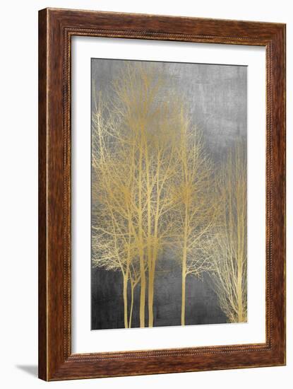 Gold Trees on Gray Panel I-Kate Bennett-Framed Art Print