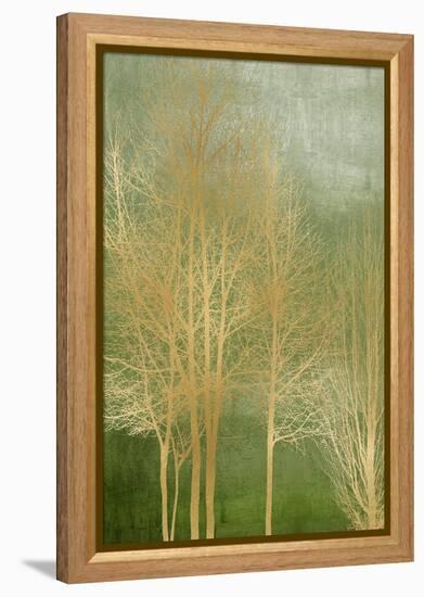 Gold Trees on Green Panel I-Kate Bennett-Framed Stretched Canvas