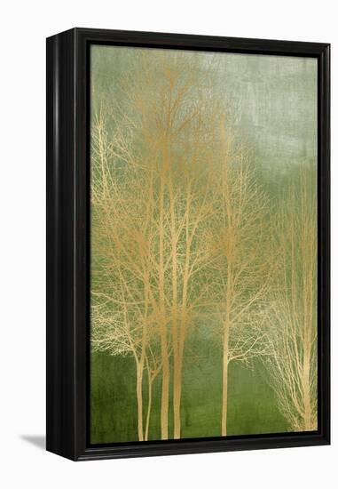 Gold Trees on Green Panel I-Kate Bennett-Framed Stretched Canvas