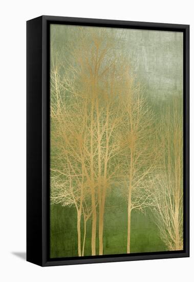 Gold Trees on Green Panel I-Kate Bennett-Framed Stretched Canvas