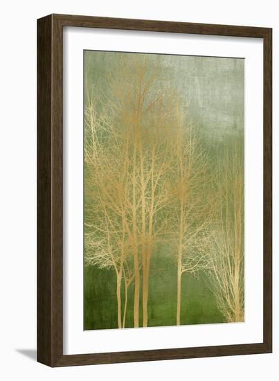 Gold Trees on Green Panel I-Kate Bennett-Framed Art Print
