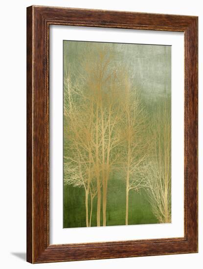 Gold Trees on Green Panel I-Kate Bennett-Framed Art Print