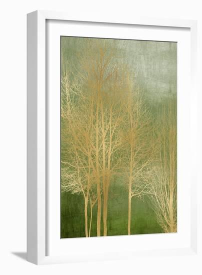 Gold Trees on Green Panel I-Kate Bennett-Framed Art Print