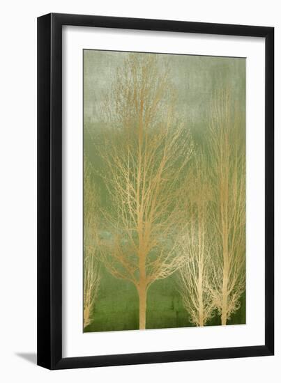 Gold Trees on Green Panel II-Kate Bennett-Framed Art Print