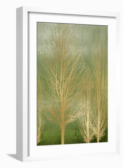 Gold Trees on Green Panel II-Kate Bennett-Framed Art Print