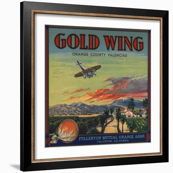 Gold Wing Brand - Fullerton, California - Citrus Crate Label-Lantern Press-Framed Art Print