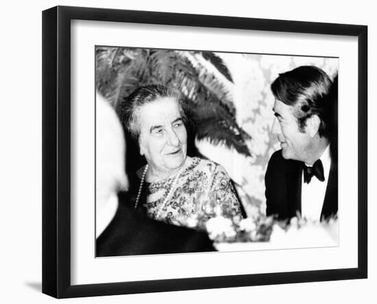 Golda Meir, Prime Minister of Israel Dines with Actor Gregory Peck, Oct-null-Framed Photo