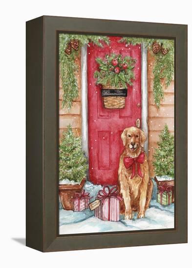 Golden at Christmas Door-Melinda Hipsher-Framed Premier Image Canvas