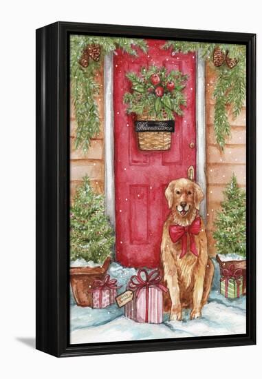 Golden at Christmas Door-Melinda Hipsher-Framed Premier Image Canvas