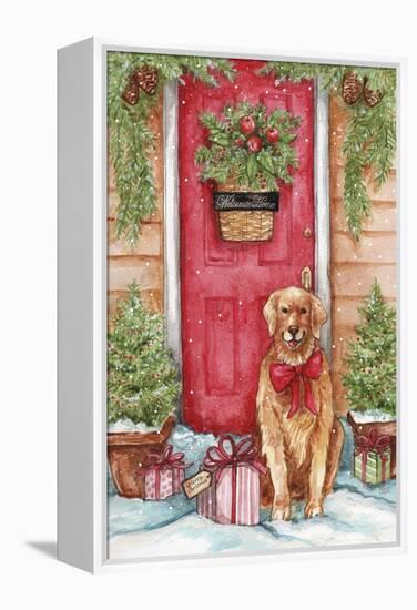 Golden at Christmas Door-Melinda Hipsher-Framed Premier Image Canvas