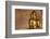 Golden Buddha Statue in Front of Burmese Writing on Wall, Bagan, Myanmar-Harry Marx-Framed Photographic Print