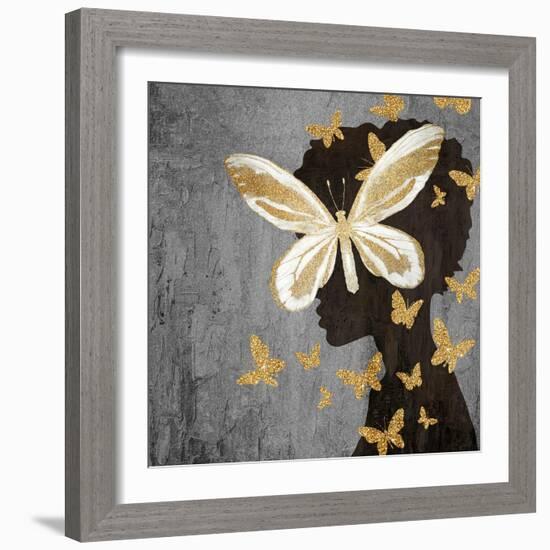 Golden Butterfly Silhouette 2-Kimberly Allen-Framed Art Print