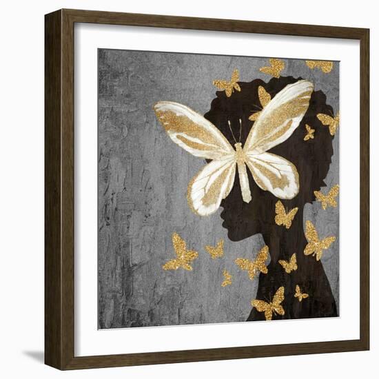 Golden Butterfly Silhouette 2-Kimberly Allen-Framed Art Print