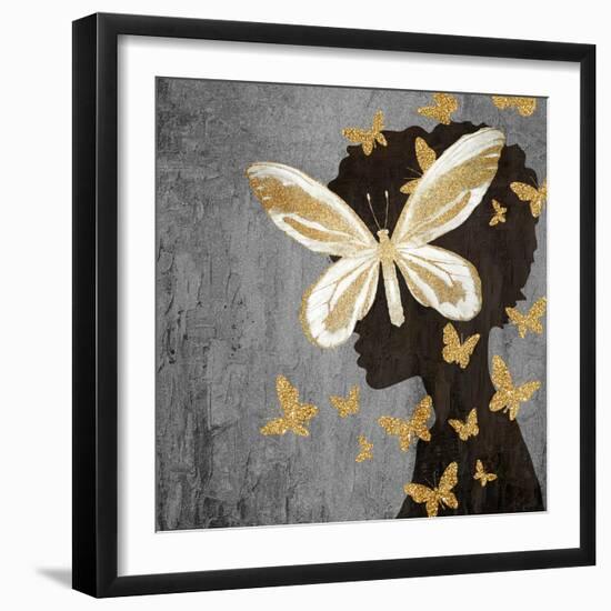 Golden Butterfly Silhouette 2-Kimberly Allen-Framed Art Print