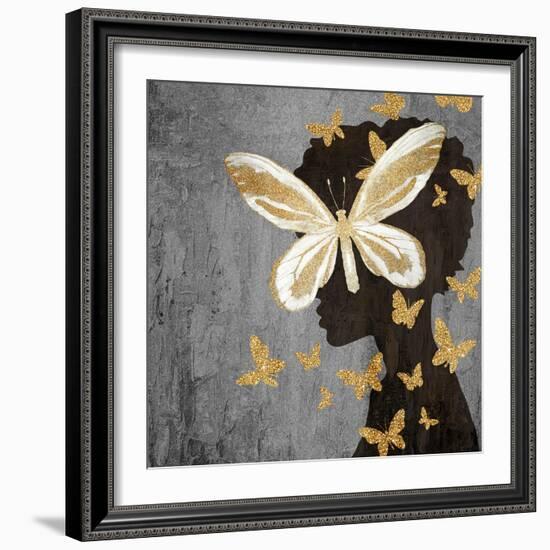 Golden Butterfly Silhouette 2-Kimberly Allen-Framed Art Print