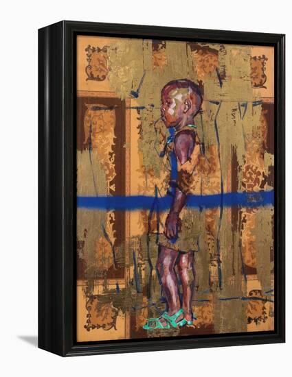 Golden child (oil on cabinet door)-Aaron Bevan-Bailey-Framed Premier Image Canvas