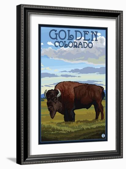 Golden, Colorado - Bison Scene-Lantern Press-Framed Art Print