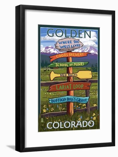 Golden, Colorado - Sign Destinations-Lantern Press-Framed Art Print