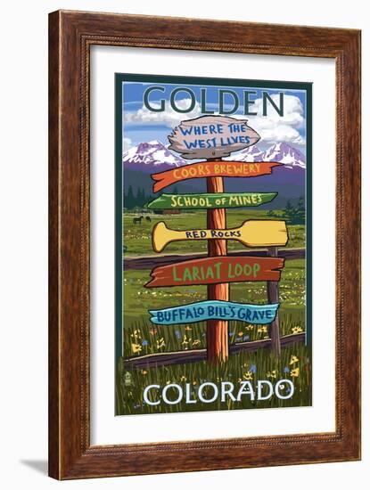 Golden, Colorado - Sign Destinations-Lantern Press-Framed Art Print