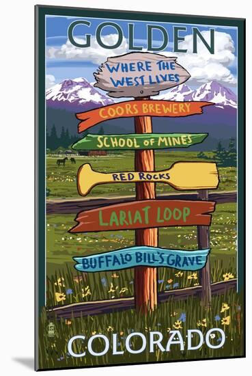 Golden, Colorado - Sign Destinations-Lantern Press-Mounted Art Print