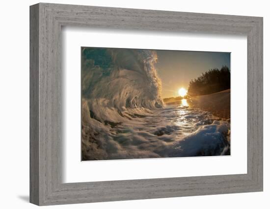 Golden Dawn-Shorebreak at sunrise, Breaking ocean wave, Kauai, Hawaii-Mark A Johnson-Framed Photographic Print