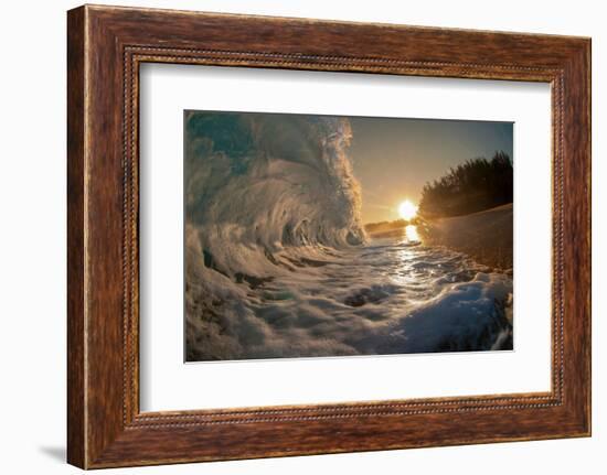 Golden Dawn-Shorebreak at sunrise, Breaking ocean wave, Kauai, Hawaii-Mark A Johnson-Framed Photographic Print